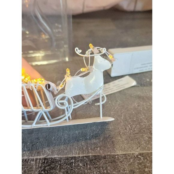 White reindeer sled lighted Village accessory Decor Xmas - Picture 5 of 6